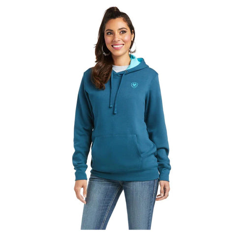 ARIAT Womens Real Shield Logo Pullover Hoodie, Navy Eclipse