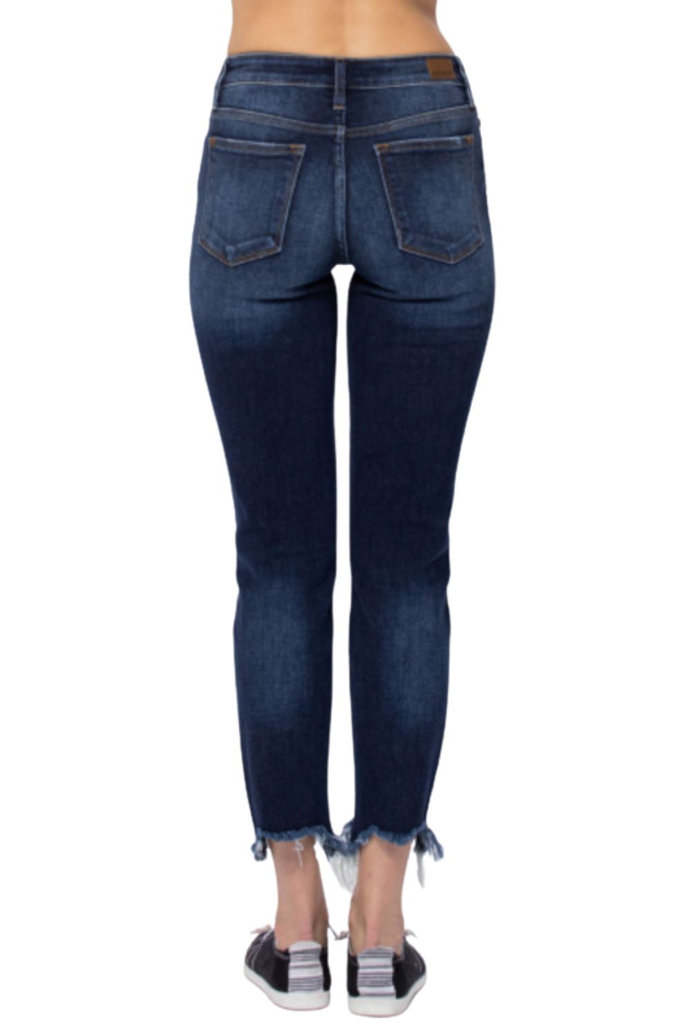 Judy Blue Womens Mid-Rise Slim Fit Destroyed Hem Denim Jeans