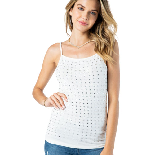 Vocal Womens Camisole Top with Stones, Off White