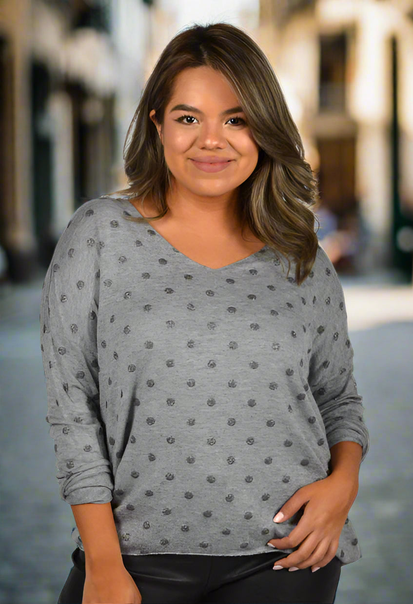 Catherine Lillywhite's Womens Long Sleeve Glitter Polka Dot Top