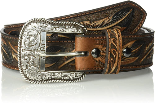 Ariat Mens Western Floral Leaf Embossed Leather Belt