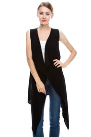 Mono B Womens Longline Draped Collar Open Vest