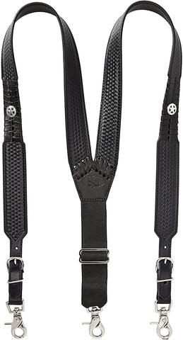 Nocona Mens Star Concho Basket Weave Embossed Leather Suspenders
