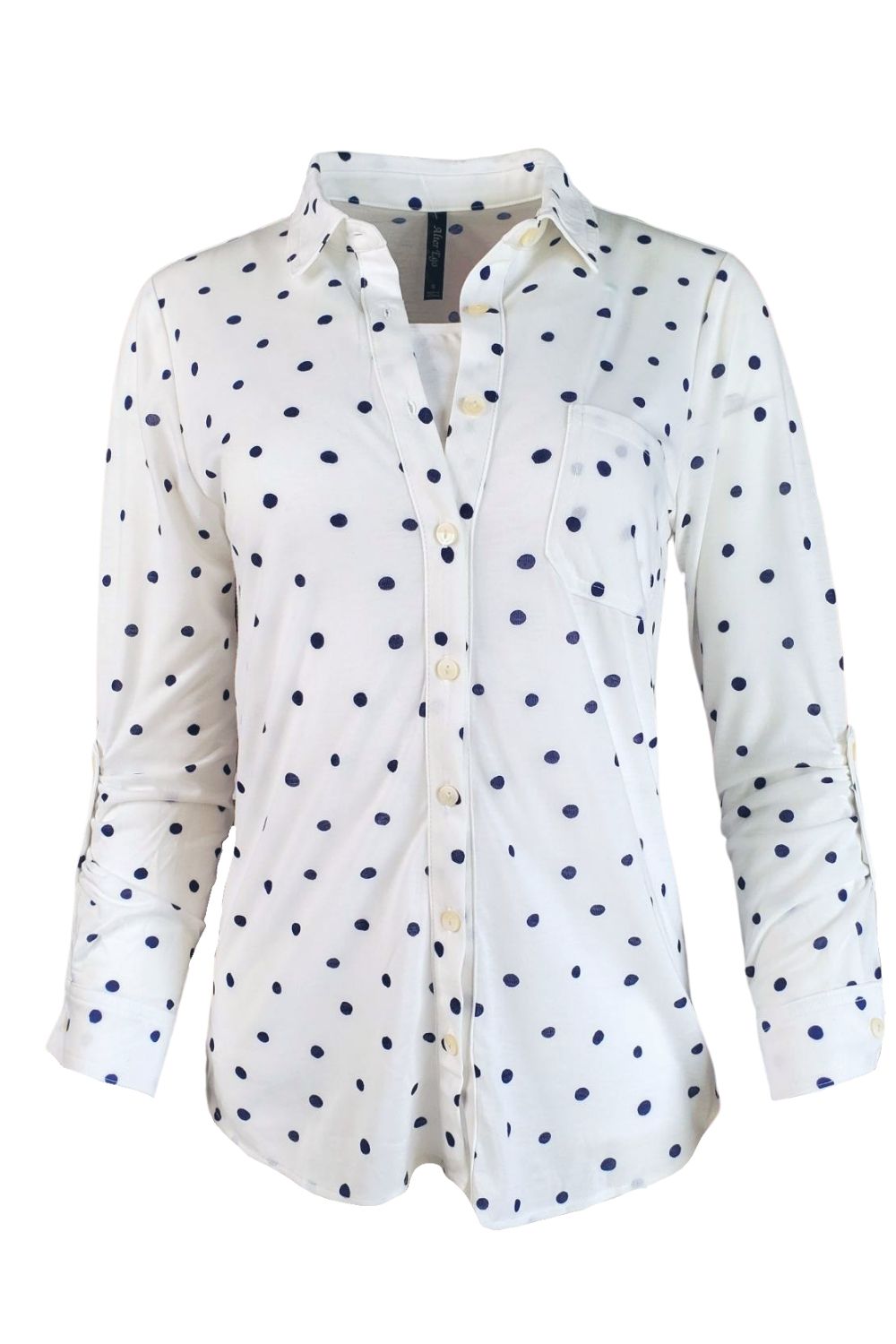 Alter Ego Womens Button Down Polka Dot Blouse