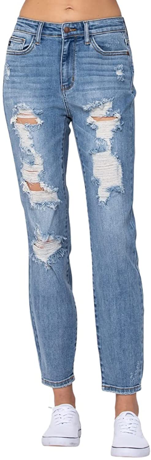 Judy Blue Womens Destroyed Boyfriend Denim Jeans
