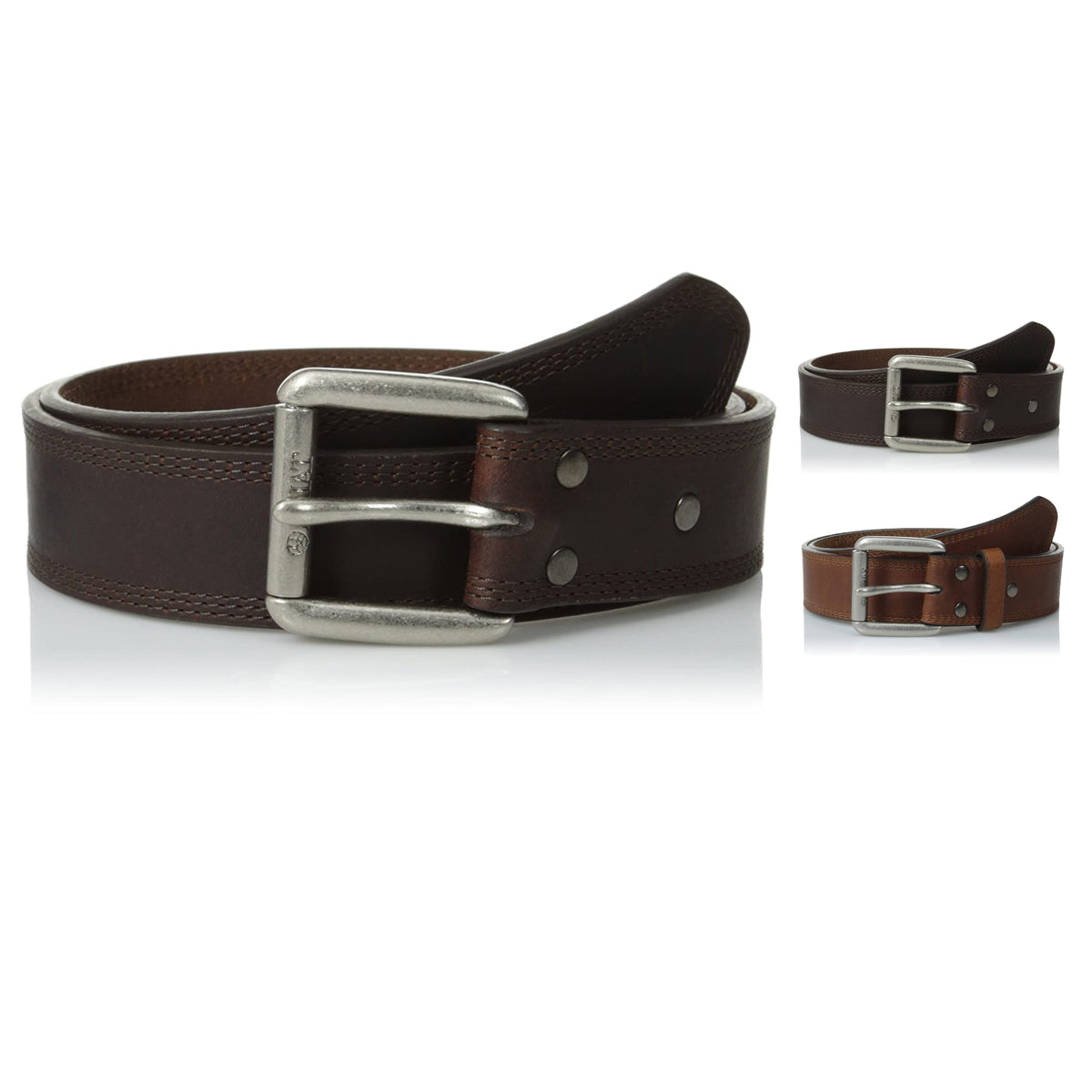 Ariat Mens Western Triple-Stitch Basic Leather Roller Buckle Belt