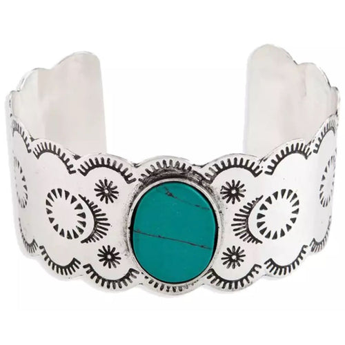 Myra Bag Segments Silver and Turquoise Cuff Bracelet