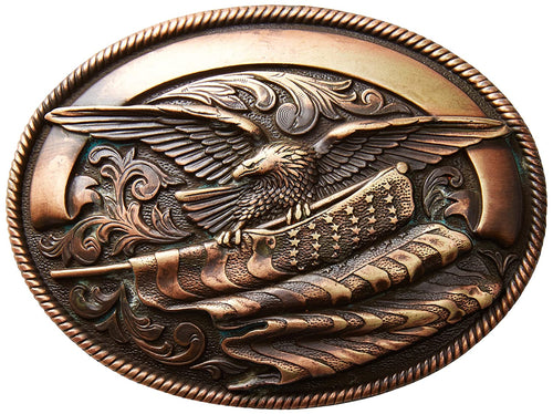 Nocona Mens Bald Eagle American Flag Belt Buckle (Copper)