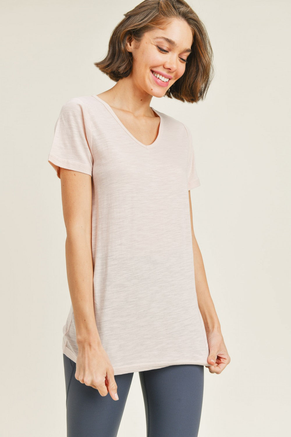 Mono B Womens Essential V-Neck Athleisure Short Sleeve Tee