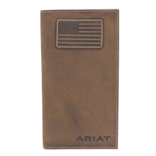 Ariat Mens US Flag Patch Leather Patriot Rodeo Checkbook Wallet (Brown)