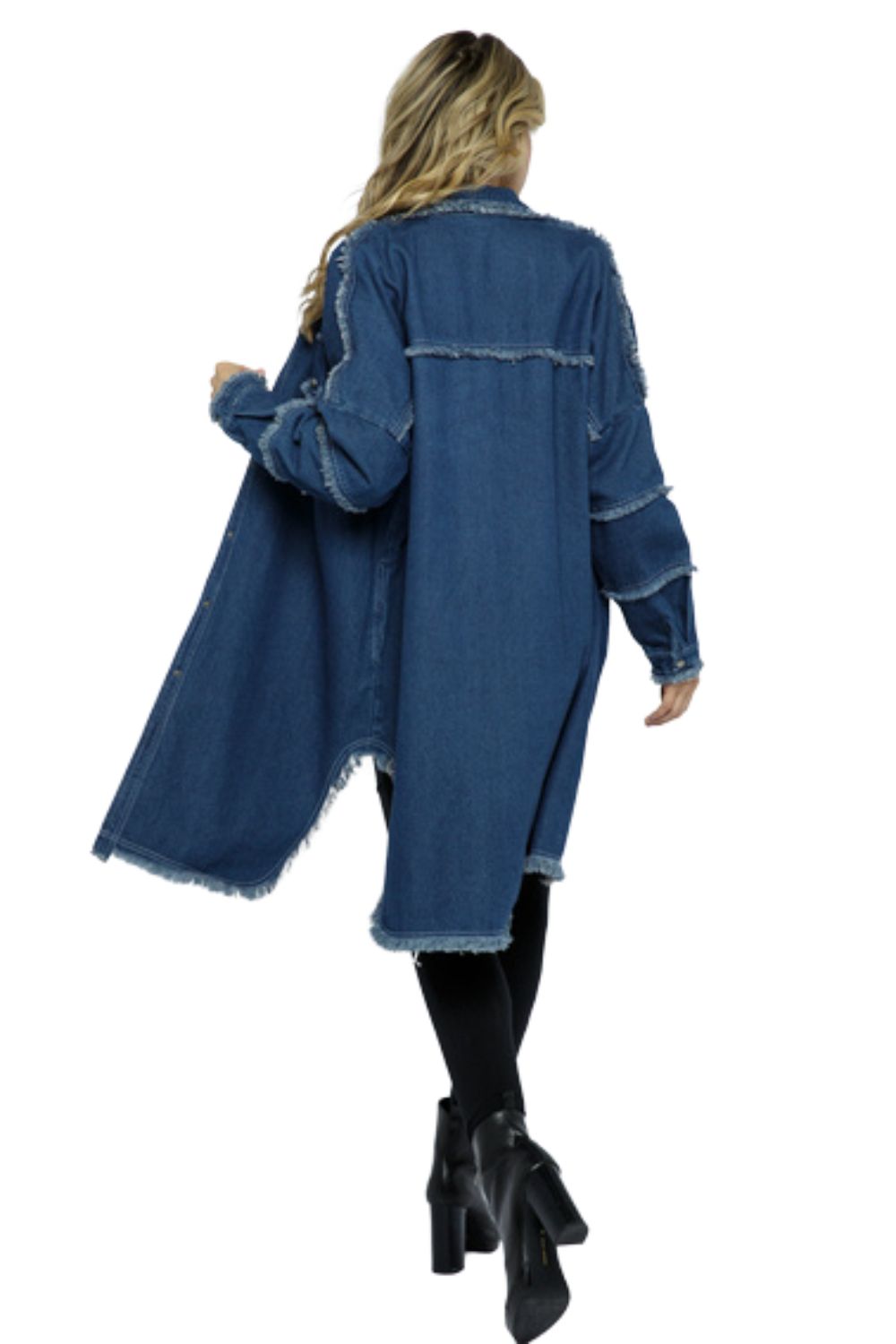 Vocal Apparel Womens Long Length Frayed Denim Jacket