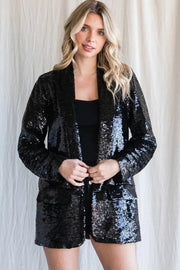 Veveret Paint The Town Womens Sequin Shawl Lapel Blazer