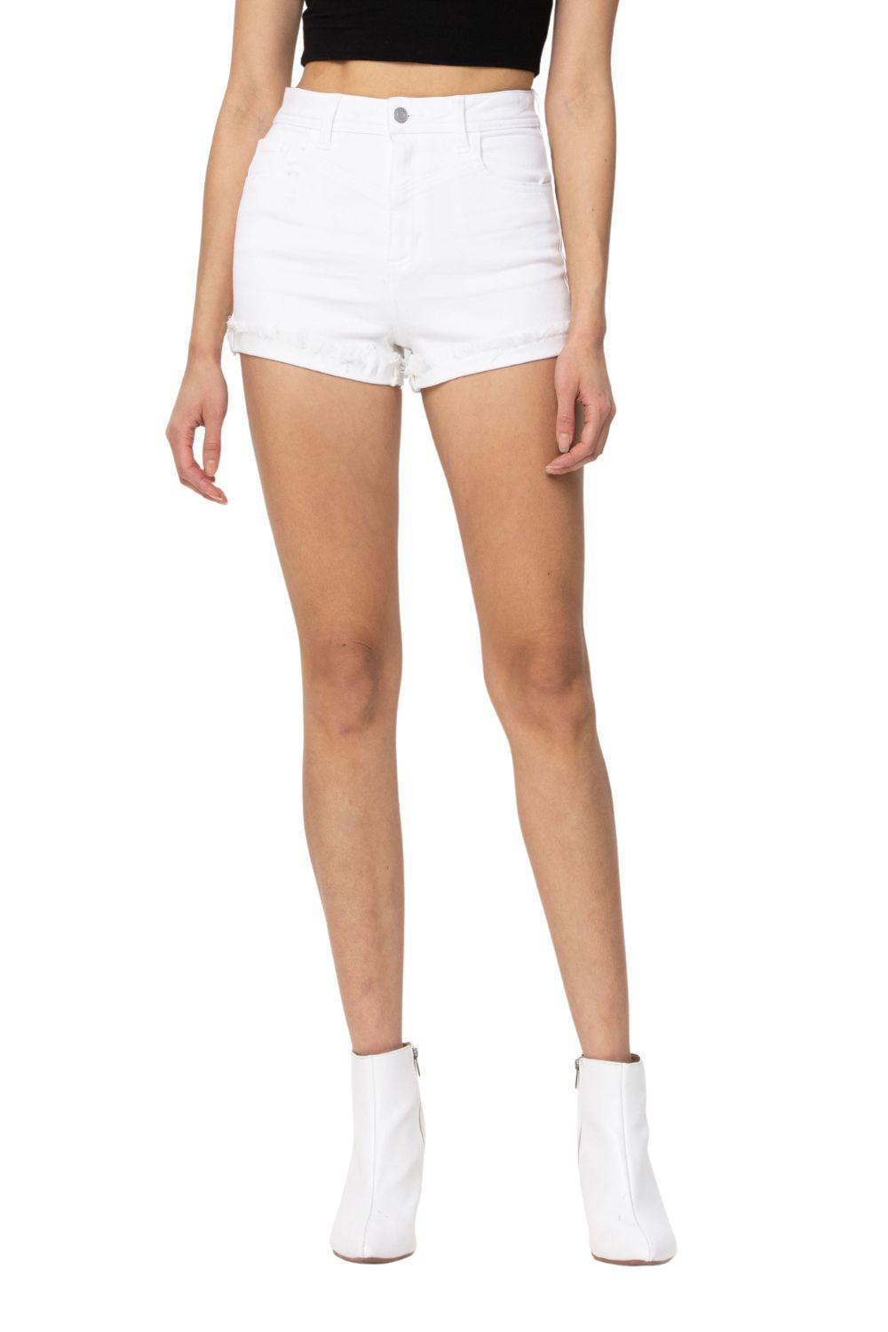 Cello Jeans Womens High Rise Frayed Hem Cuffed Mom Shorts