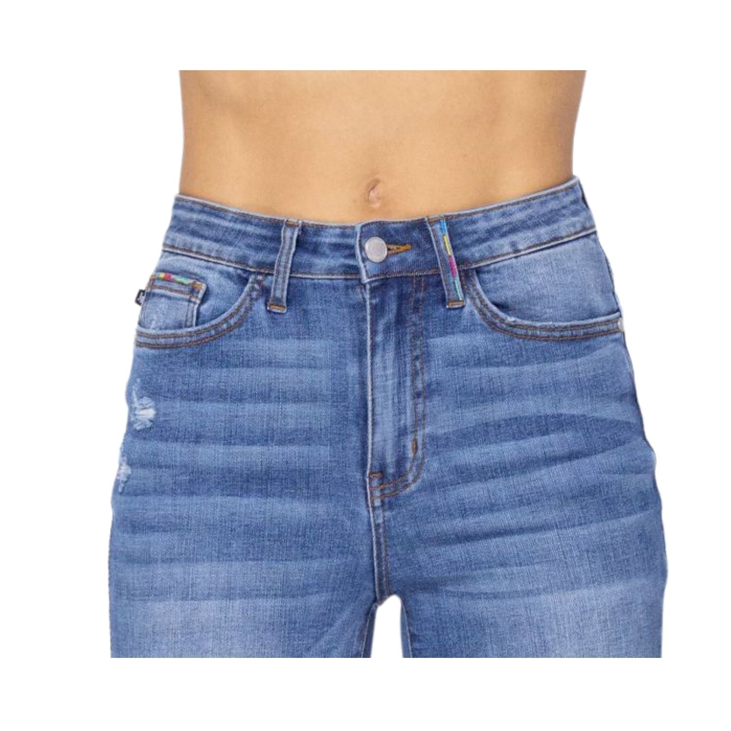 Judy Blue Womens Lexi Multicolor Pocket Embroidery Skinny Jean, Medium Blue