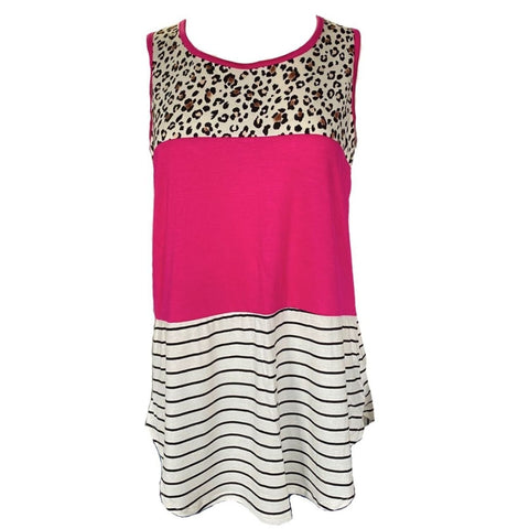 Lilypad Womens Fashion Tank Top, Pink Leopard Stripe