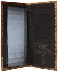 Ariat Mens Distressed Corner Over Circle Rodeo Wallet Checkbook Cover (Tan)