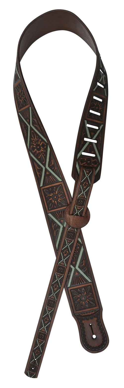 3D Belt Company Floral & Geo Tooled Leather Guitar Strap