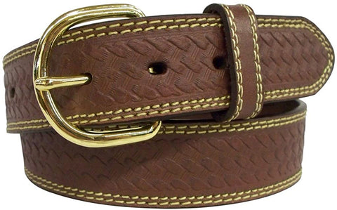 G-Bar-D Mens Top Grain Leather Belt With Embossed Weave Design (Brown)