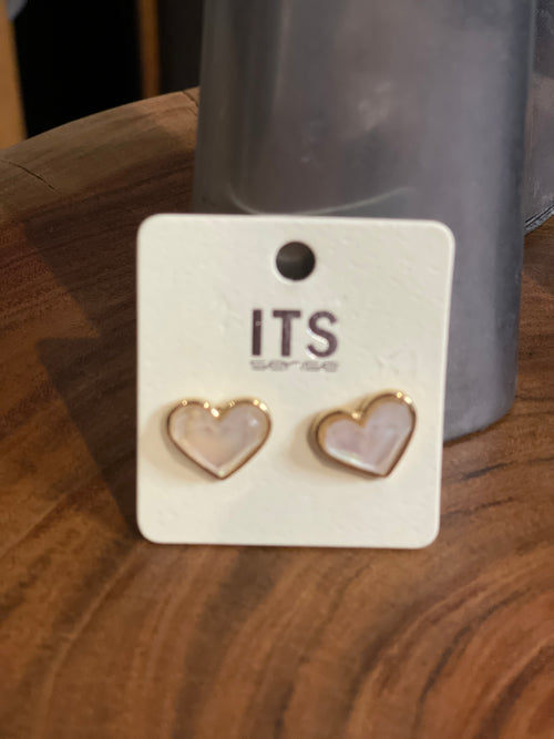 Heart Earrings with Pearlized Gems, Gold