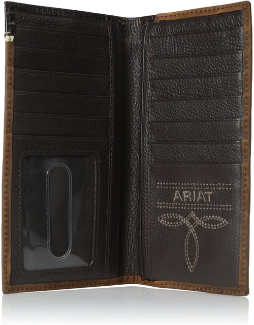 Ariat Mens Floral Tooled Overlay Leather Rodeo Western Checkbook Wallet (Tan)