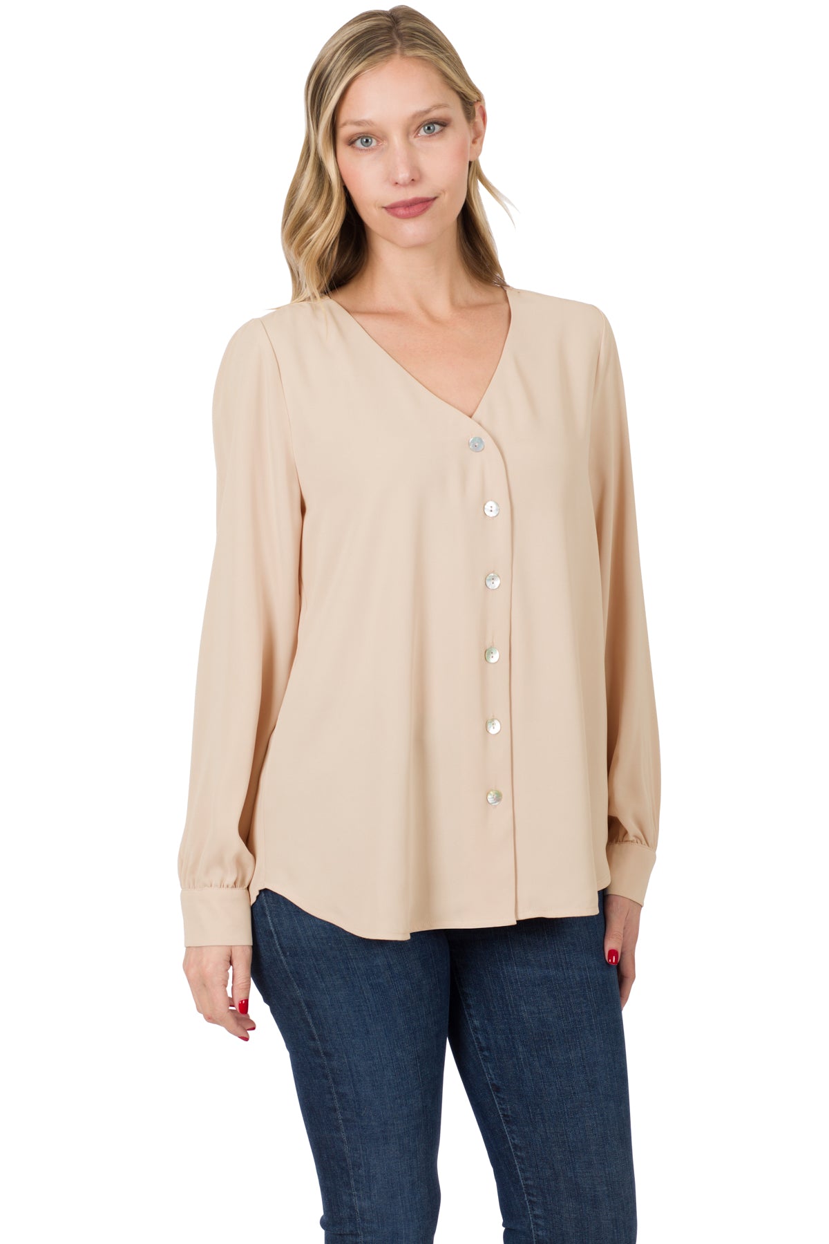 Zenana Womens Woven Wool Peach Shell Button Front Shirt