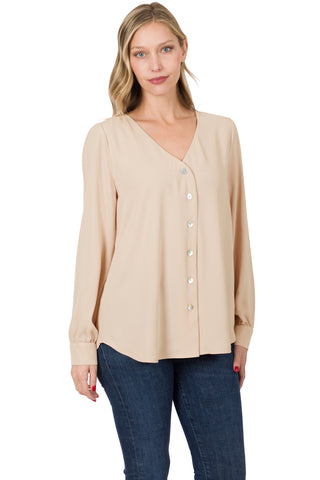 Zenana Womens Woven Wool Peach Shell Button Front Shirt