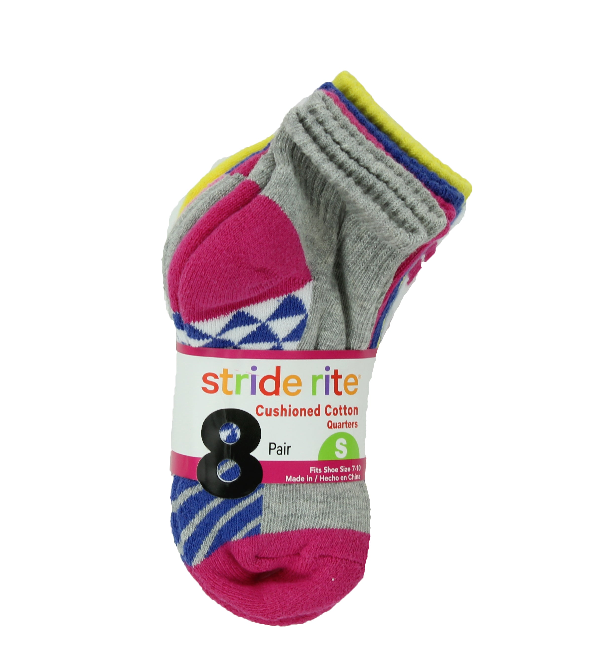 Stride Rite Girls Combed Cotton Quarters Socks-8 Pack