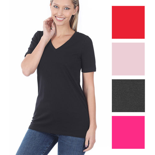 Zenana Womens Short Sleeve V-Neck T-Shirt