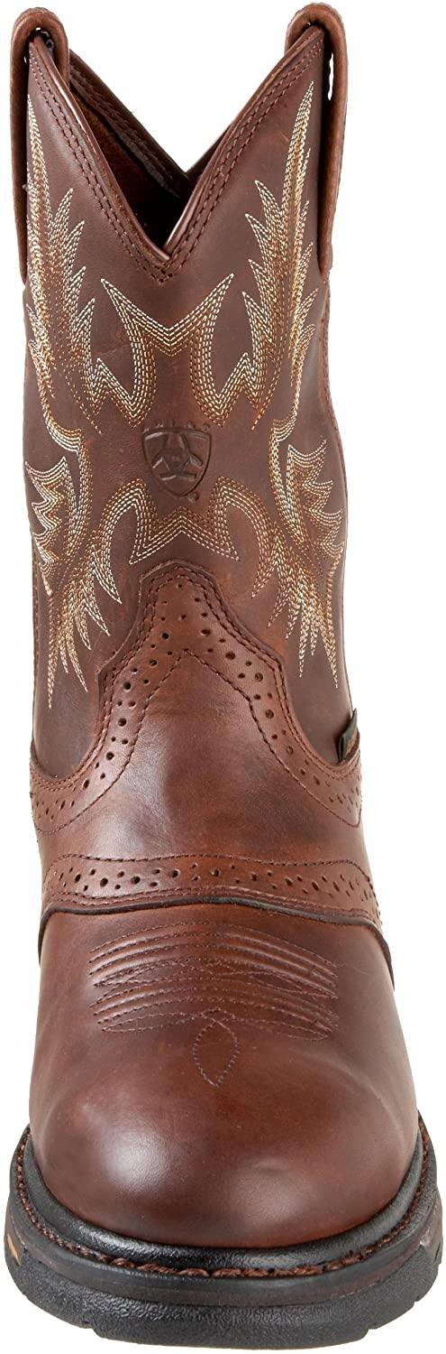 Ariat Men's Workhog Western Pull-On Leather Work Boot, Dark Copper