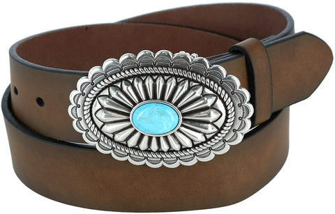 Ariat Womens Red Floral Tooled Calf Hair Underlay Leather Belt