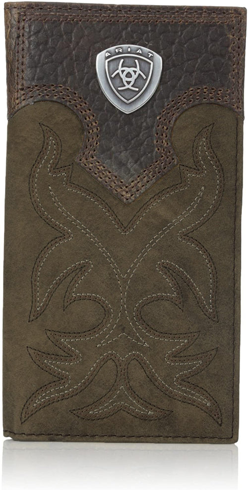 Ariat Men's Boot-Embroidery Brown Rodeo Wallet Checkbook Cover
