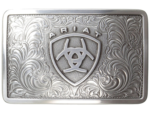 Ariat Mens Rectangle Filagree Shield Belt Buckle (Silver)