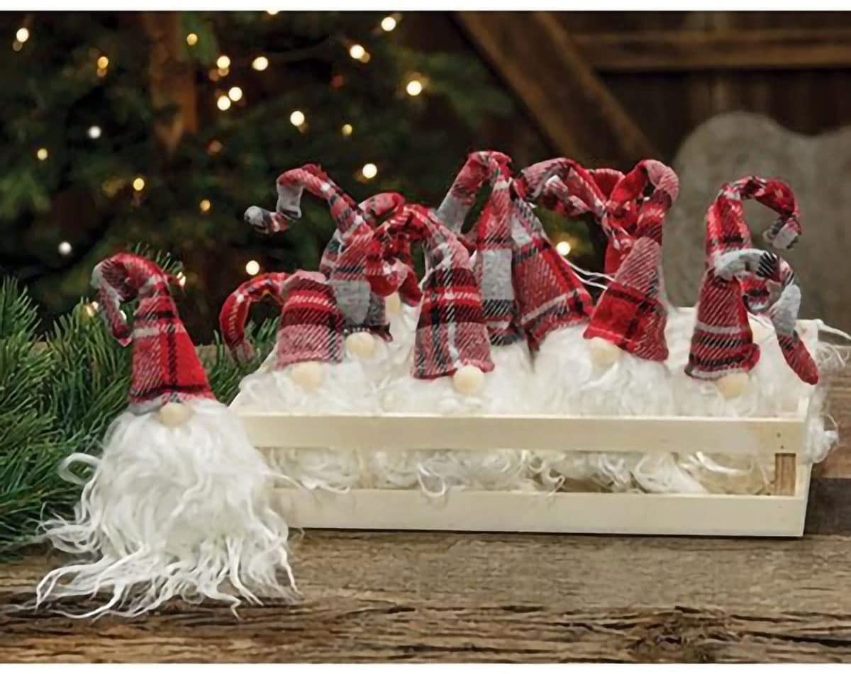 Bright Ideas Plush Santa Gnome Christmas Ornament Tree Decoration, Red Plaid