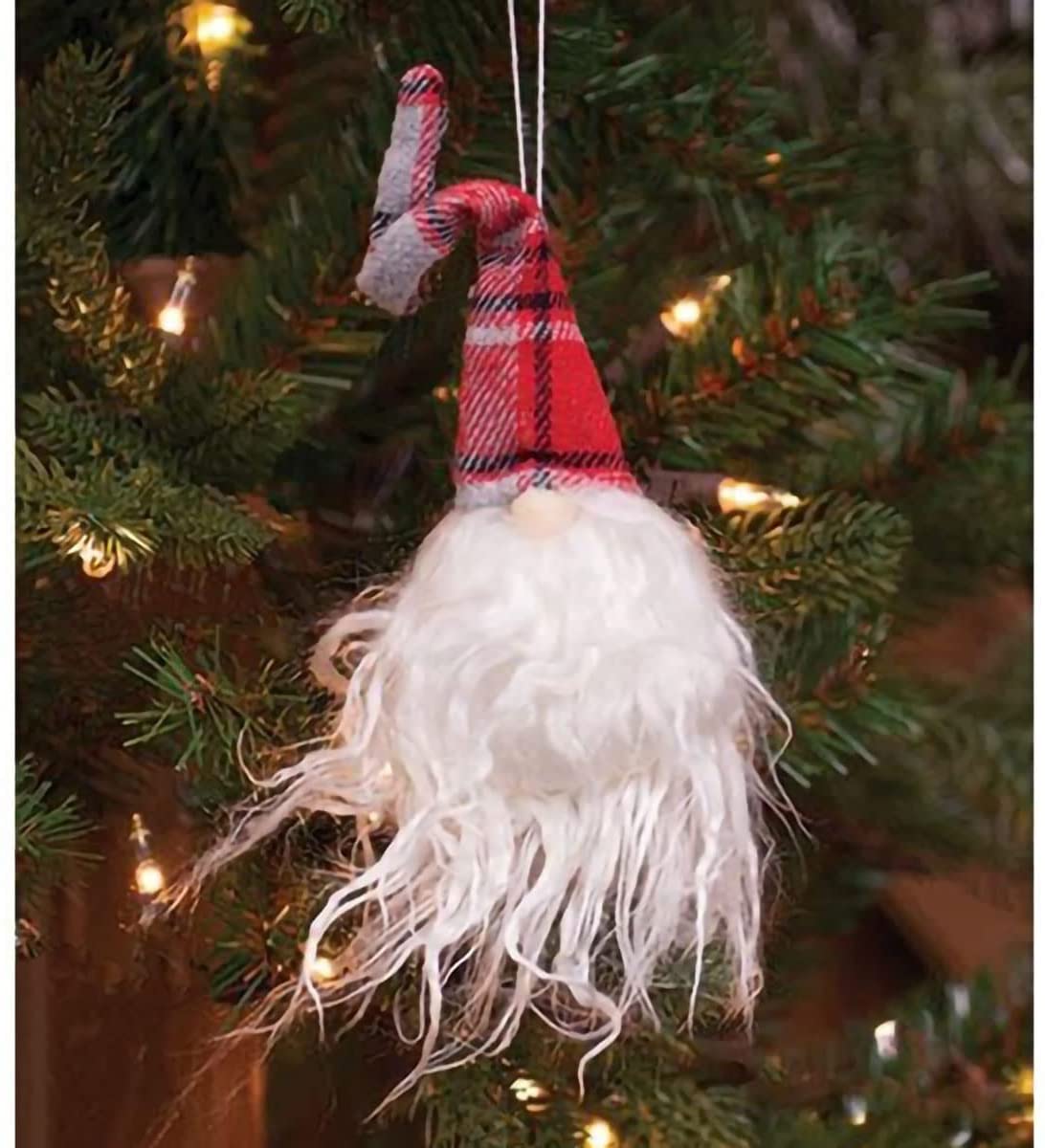 Bright Ideas Plush Santa Gnome Christmas Ornament Tree Decoration, Red Plaid