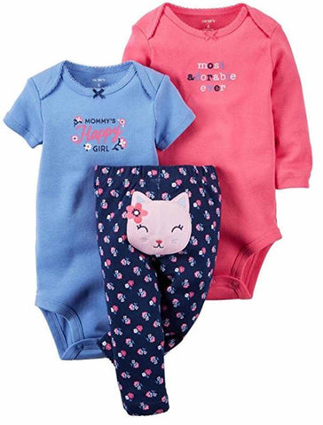 Carters Baby Girl's 3 Piece Matching Outfit Set-2 Onsies, 1 Pant