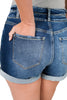 Zenana Womens Cuffed Double Button Denim Shorts