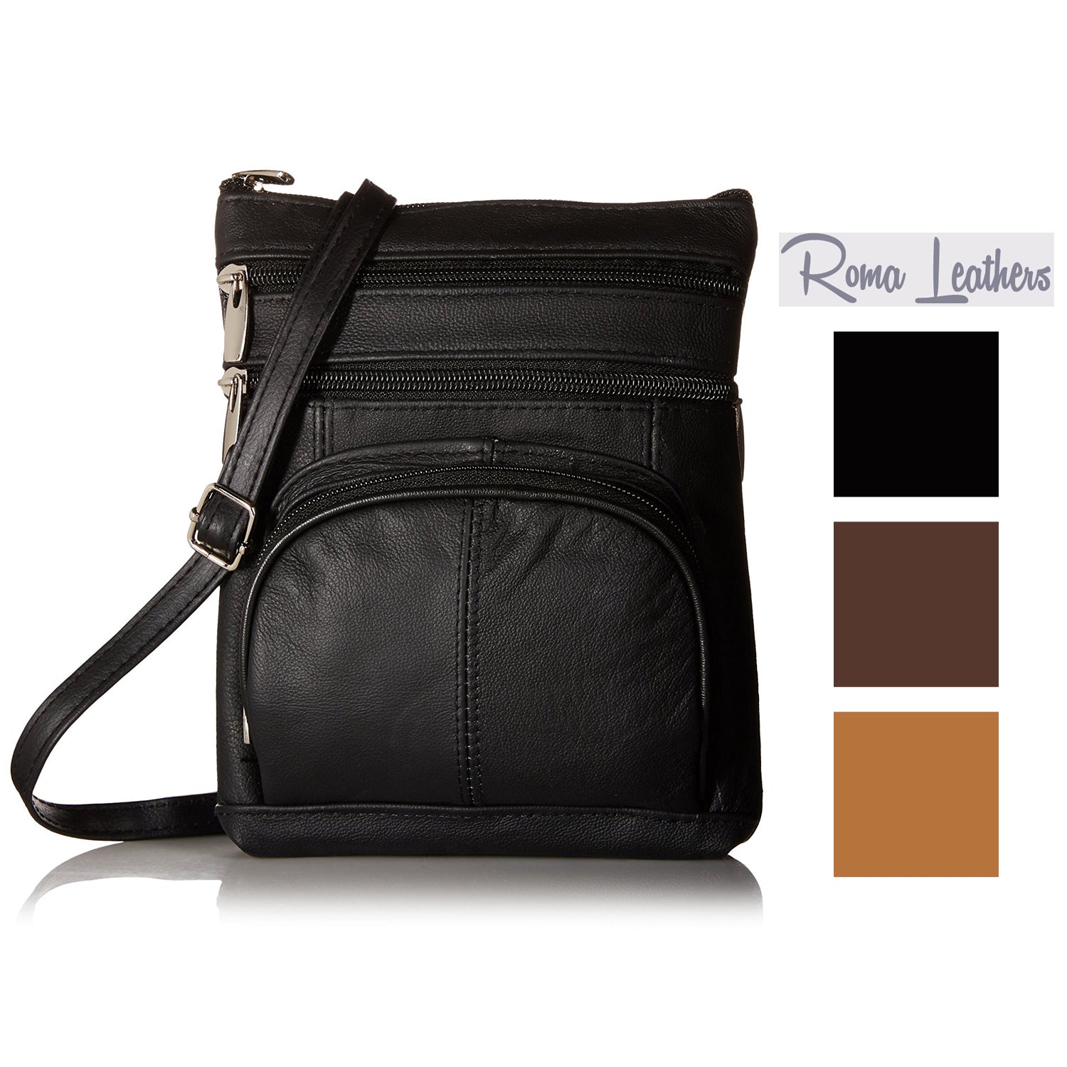 Roma Leathers Genuine Leather Multi-Pocket Crossbody Purse Bag