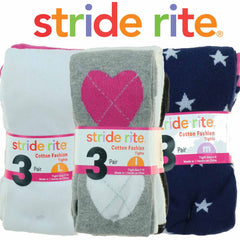 Stride Rite Girl's 3 Pack Cotton Fashion Tights/Leggings