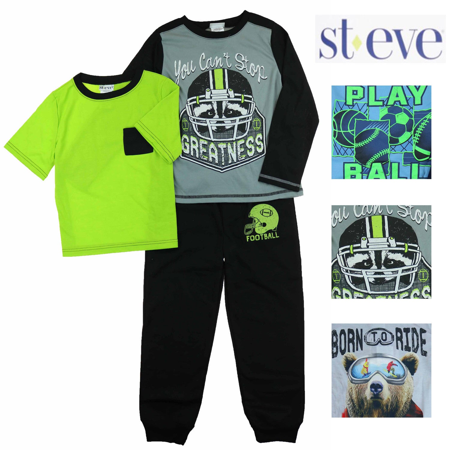 St. Eve Boy's 3 Piece Mix and Match Flame Resistant Pajama Sleep Set