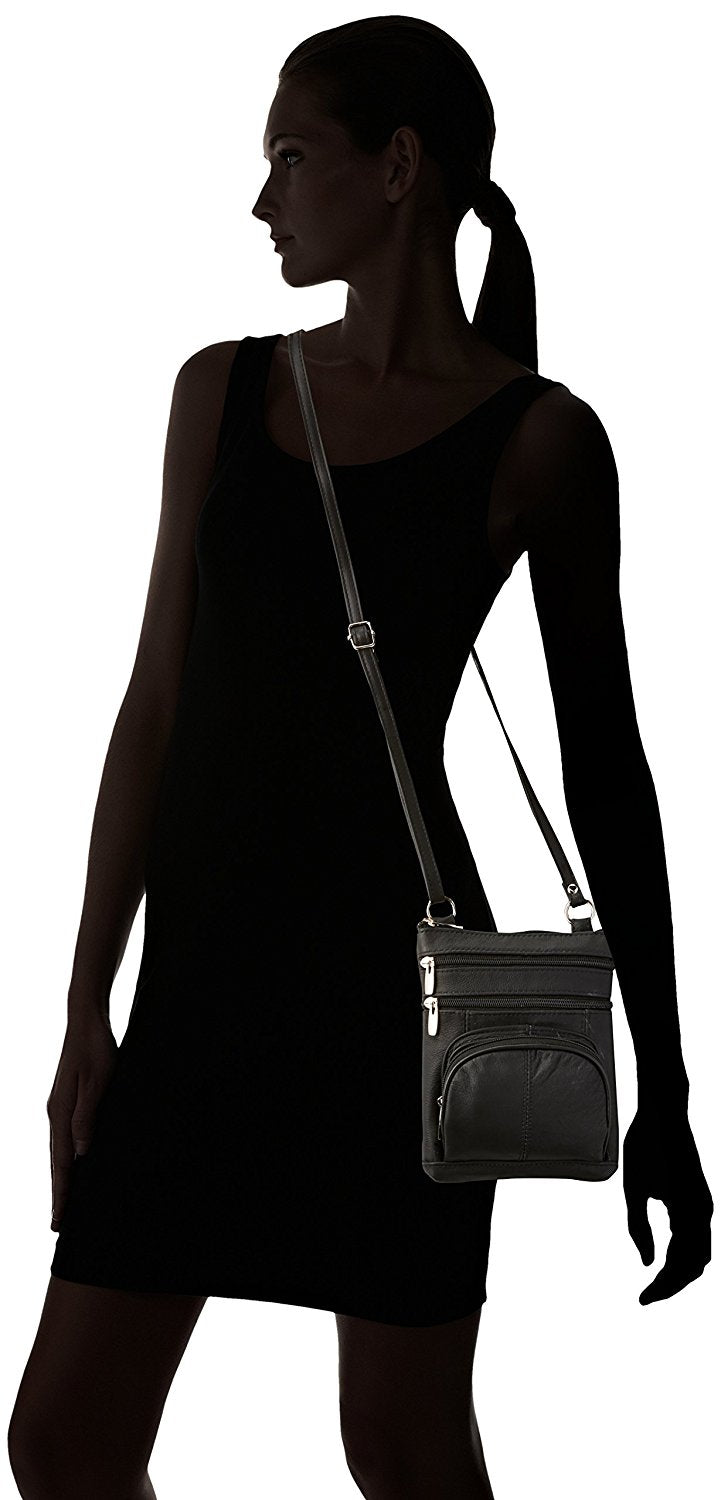 Roma Leathers Genuine Leather Multi-Pocket Crossbody Purse Bag