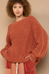 POL Clothing Women's Oversized Cable Knit Chenille Sweater