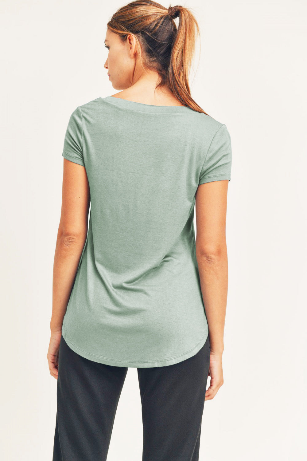 Mono B Womens Longline Deep V-Neck Pocket Short Sleeve Shirt