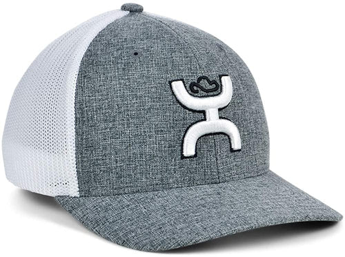 Hooey Mens Cayman Signature Logo Flexfit Mesh Back Baseball Cap Hat, Grey/ White