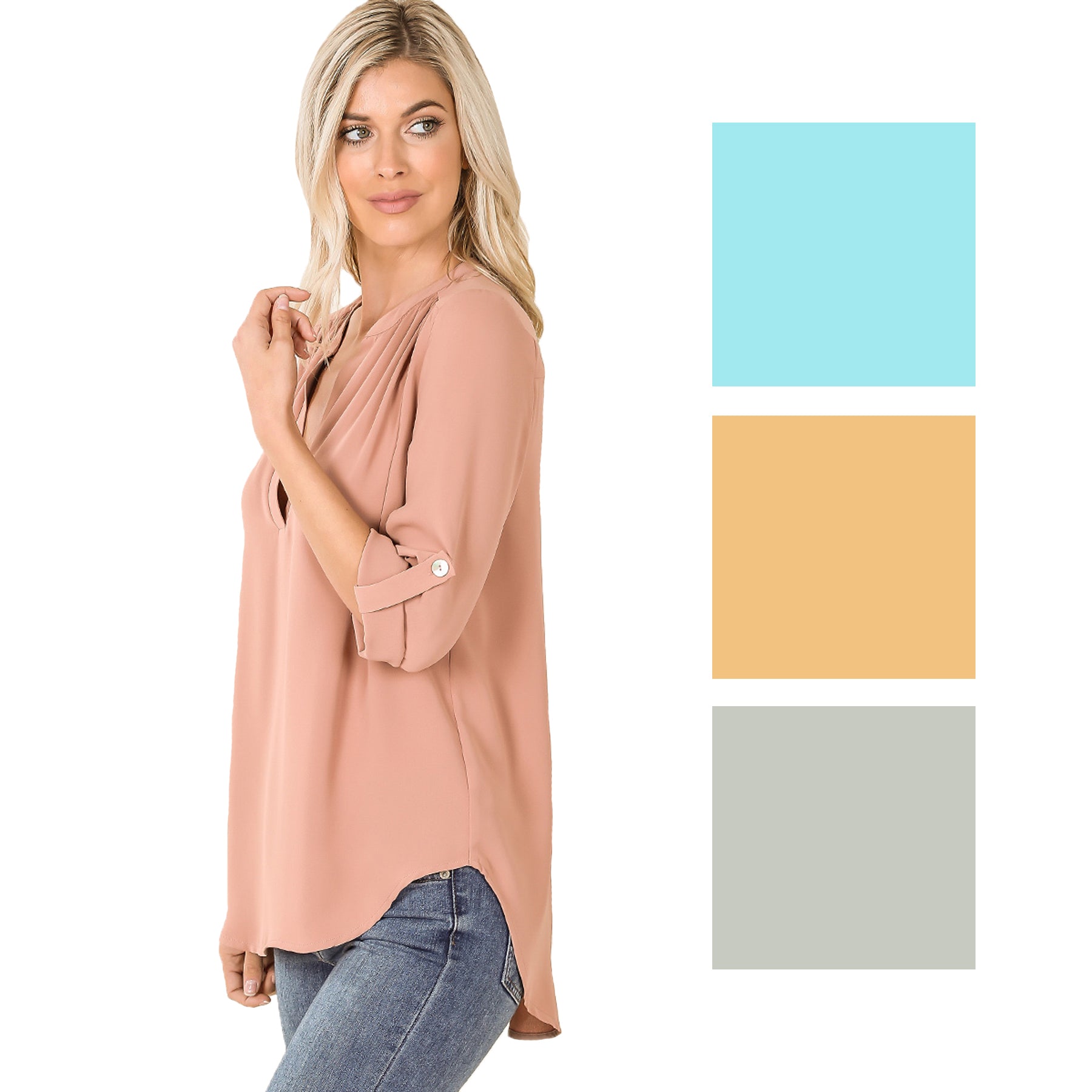 Zenana Womens Woven Henley Split Neck Blouse