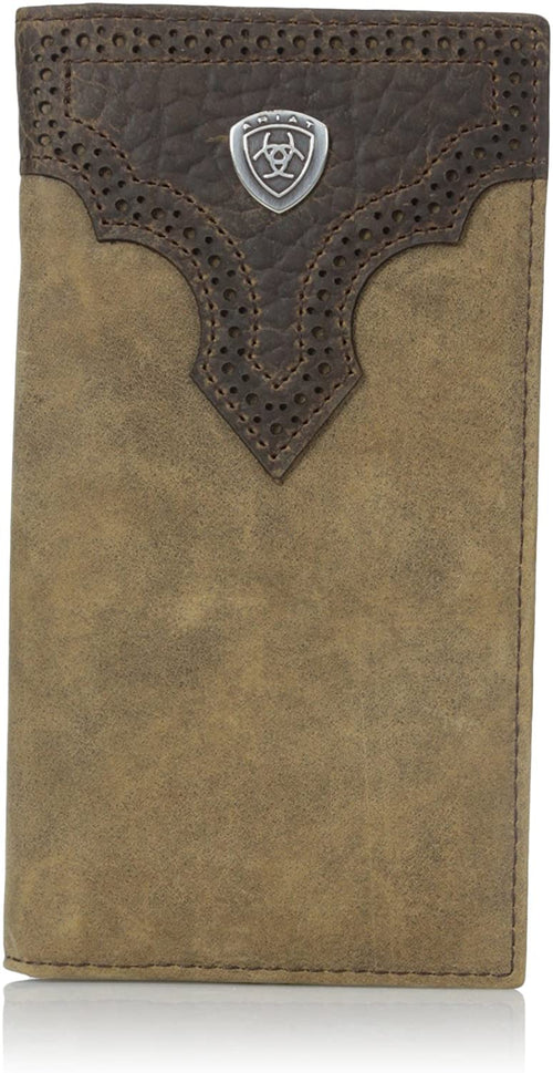 Ariat Mens Distressed Leather Shield Rodeo Western Checkbook Cover Wallet (Brown)