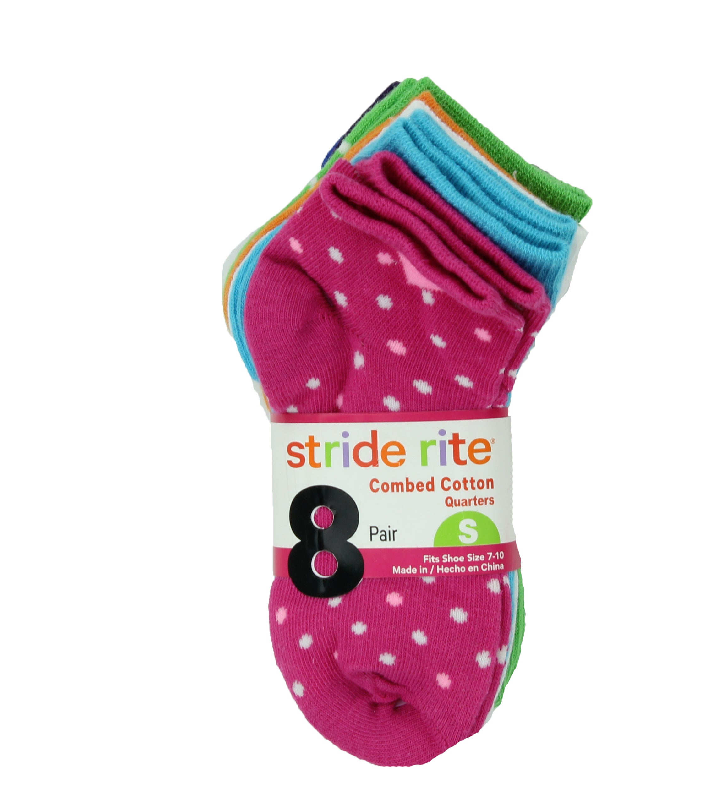Stride Rite Girls Combed Cotton Quarters Socks-8 Pack