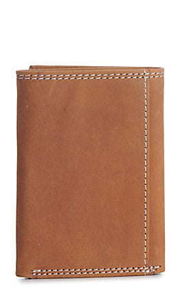 Ariat Mens Leather Vertical Logo Tri-fold Wallet, Medium Brown