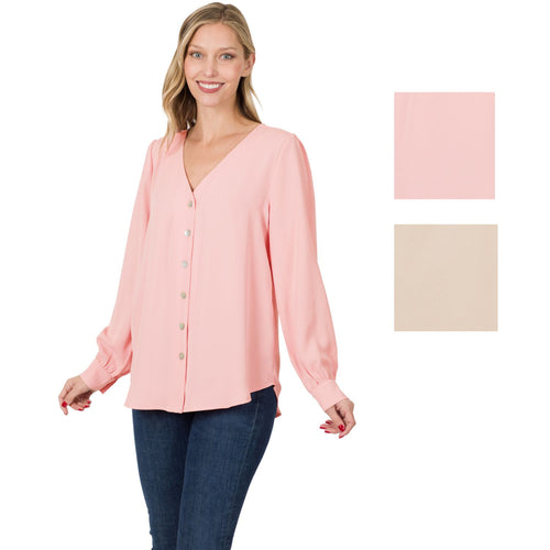 Zenana Womens Woven Wool Peach Shell Button Front Shirt