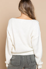 POL Clothing Womens V-Neck Sweater with Pearl Bead Detail