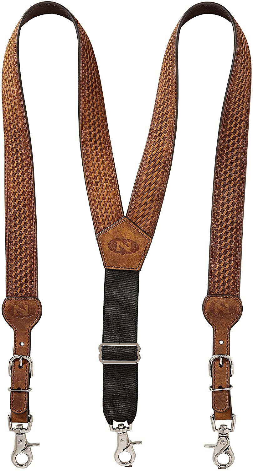 Nocona Belt Co. Mens Basketweave Embossed Leather Suspenders